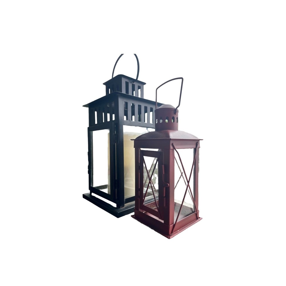 Set of two indoor/outdoor metal & glass decorative lanterns